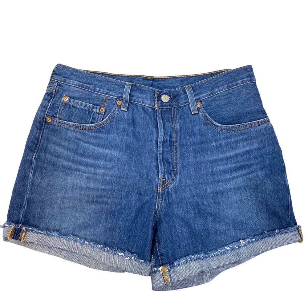 Levi's 501 Long Button Fly High Rise Denim Blue Jean Shorts Women's Size 30
